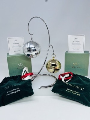 WALLACE 2009 39th Silver & 20th Gold Annual Edition Sleigh Bell Ornaments MIB