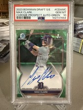 2023 Bowman Draft Sapphire Max Clark 1st Chrome Auto Green Ref /99 Tigers PSA 10