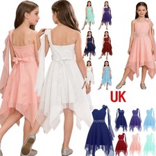 UK Girls One-Shoulder Junior Bridesmaid Wedding Flower Girl Dress Asymmetrical