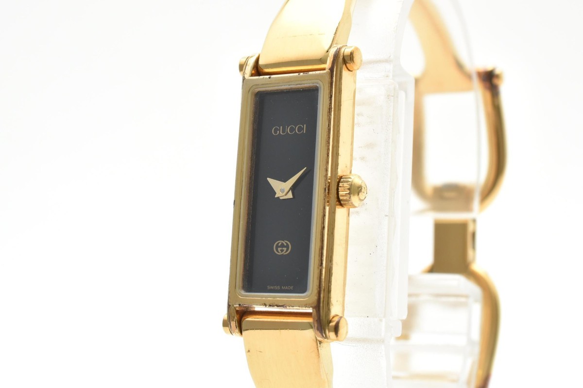 ヴィンテージ　オールドGUCCI グッチ 1500L ブラックゴールド GUCCI 1500L Gold Black Dial Swiss Rectangle Women's Vintage Watch