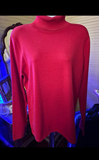 Women  s Red Solid Knit Turtleneck Long Sleeve Pullover Sweater Regular