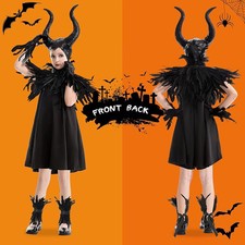 Girls Halloween Maleficent Costume Gothic Black Suits Evil Witch Darkness