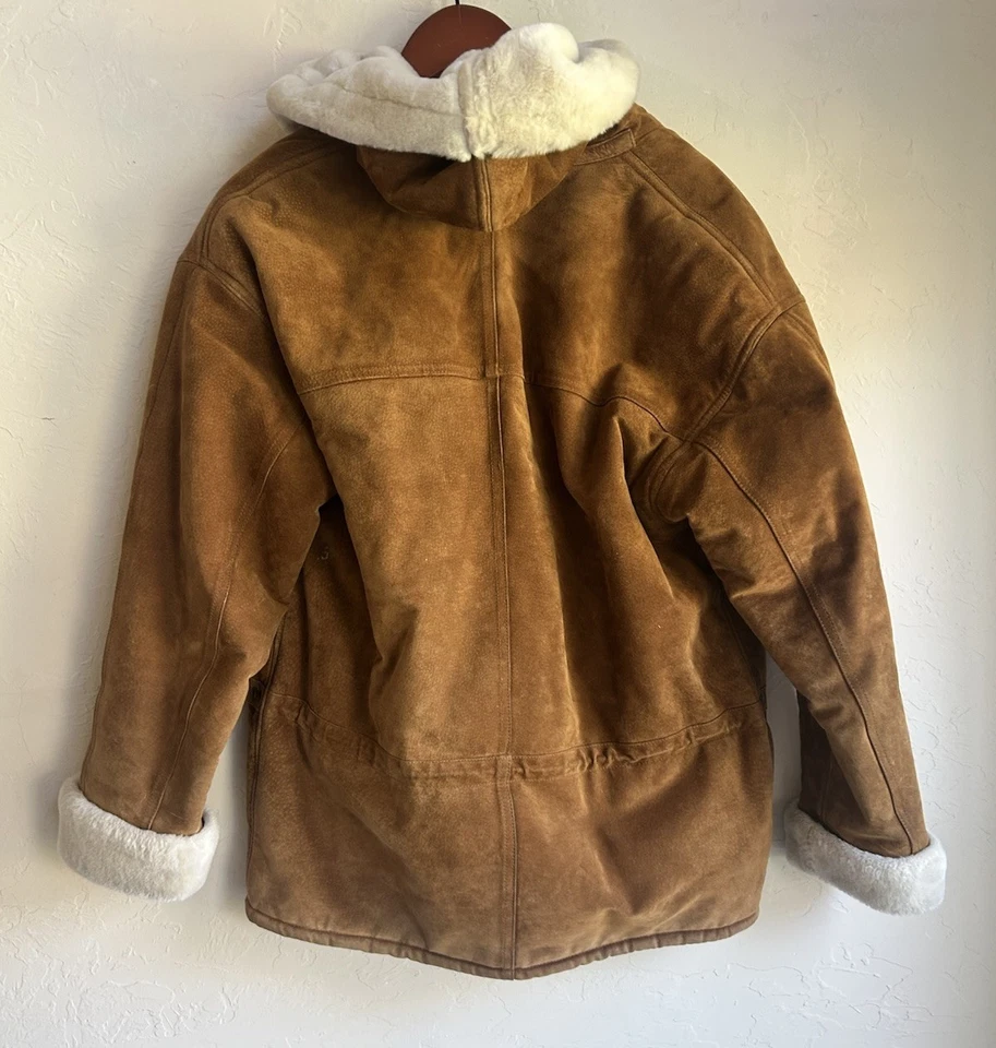 Gallery Abrigo de Granero Ranchero de Cuero Gamuza Genuino M Con Capucha Marrón Tostado Occidental Foto 2 de 4