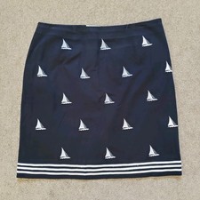 Vintage Talbots Women's Pencil Skirt Nautical Embroidered Sailing Boat Navy 14