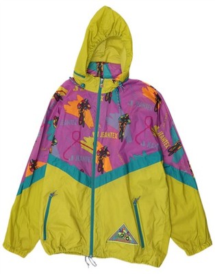 J Jeantex Mens Hooded Rain Jacket IT 54/56 2XL Green Colourblock DF01