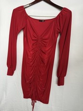 Fashion Nova Red Ruched Bodycon Dress | Long Sleeve Off Shoulder Mini Dress