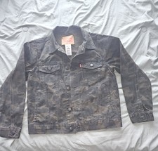 Levi Strauss Denim Camouflage Camo Trucker Jacket Youth L 8-10Y Green Kids