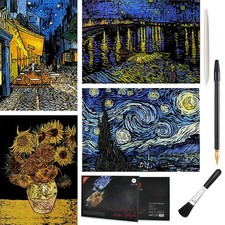 4 Pcs Scratch Art Rainbow Painting Paper, Vincent Van 16 X 11.2 Inches, Star