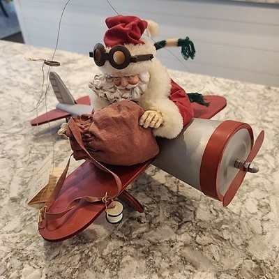  Smithsonian Collection Holiday Flight Santa on Airplane By Kurt Adler Large C2