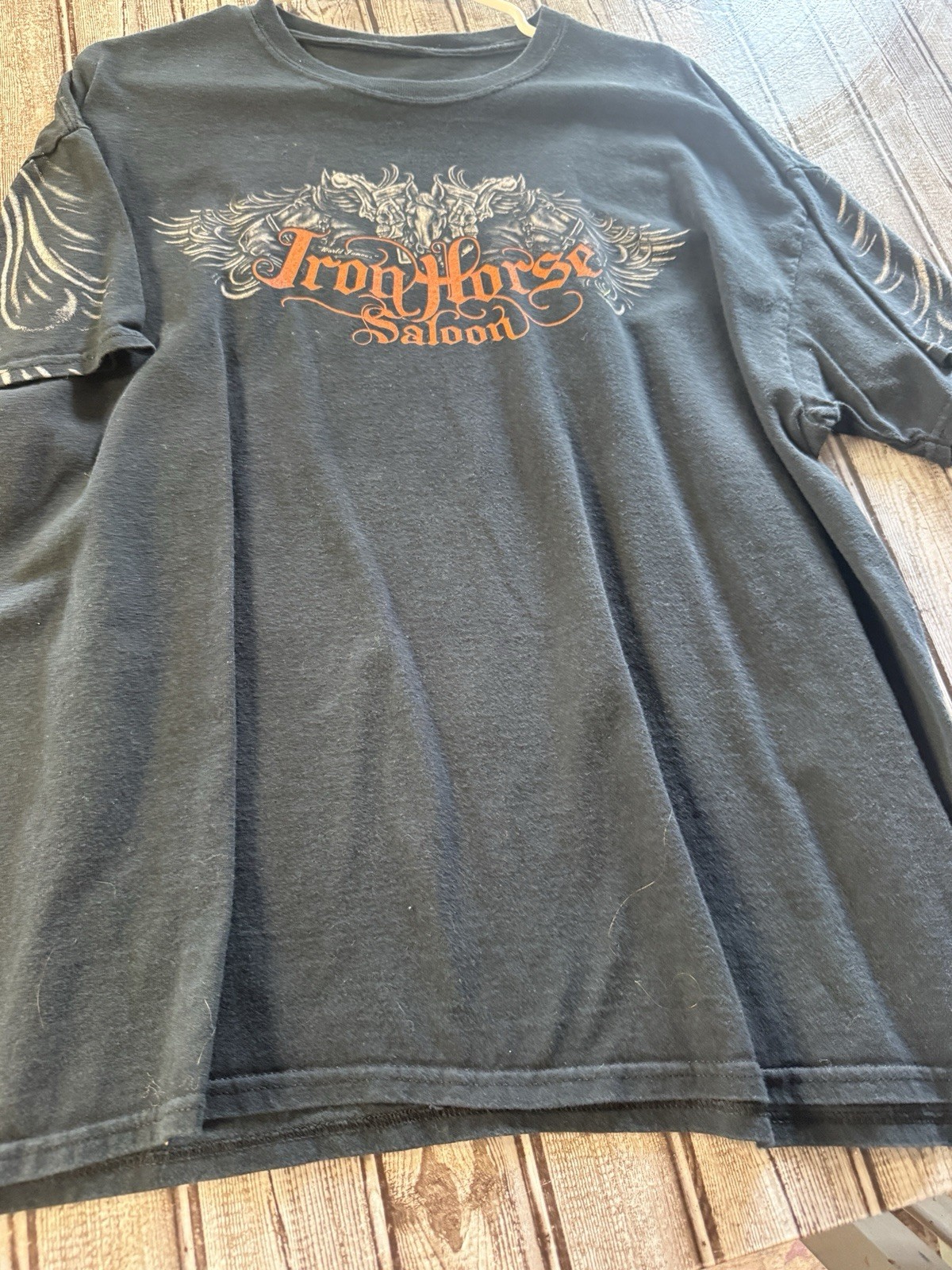 Men's XL Black Crew Neck Short Sleeve Double-Sided Iron Horse Saloon T-Shirt