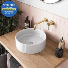 Bathroom Countertop Basin Sink Fluted Gloss White Round Modern 360 x 360mm