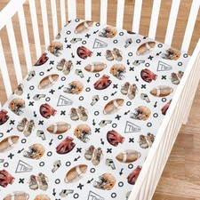 Watercolor American Football Baby Crib Sheets for Boy Girl 52"x28" Outdoor Ba...