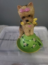 Hamilton Collection Shih Tzu "Cheerful" Teacup Puppy 4.5&rdquo; Green Floral Figurine