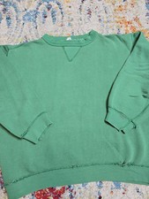 True Vintage 1950's Russell Athletic Single V Sweatshirt Crewneck Green Medium