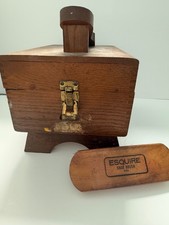 Vintage Esquire Wooden Shoe Shine Box Oak Footrest Brass Latch Leather Kit
