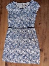 Ann Taylor Loft Womens 10 Blue Floral Shift Dress Cap Sleeve Lined Ribbon Trim