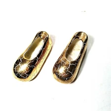 Miniature Ashtray Pair Golden Shoes Ceramic Glass 3.25"x1.25" Each Vintage