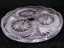 Large clear crystal/cut glass cupcake/gateau serving tray, lipped, 1940s vintage