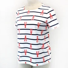 TALBOTS Plus Nautical Lobster Print Striped Cotton Blouse Tee Top 2X