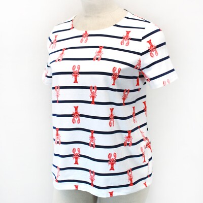 TALBOTS Plus Nautical Lobster Print Striped Cotton Blouse Tee Top 0X fits XL