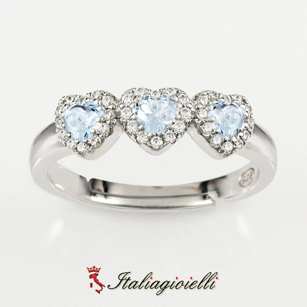 Splendido Anello Trilogy Cuori tipo Acquamarina Argento 925 Rodiato Oro Bianco - Immagine 3 di 3