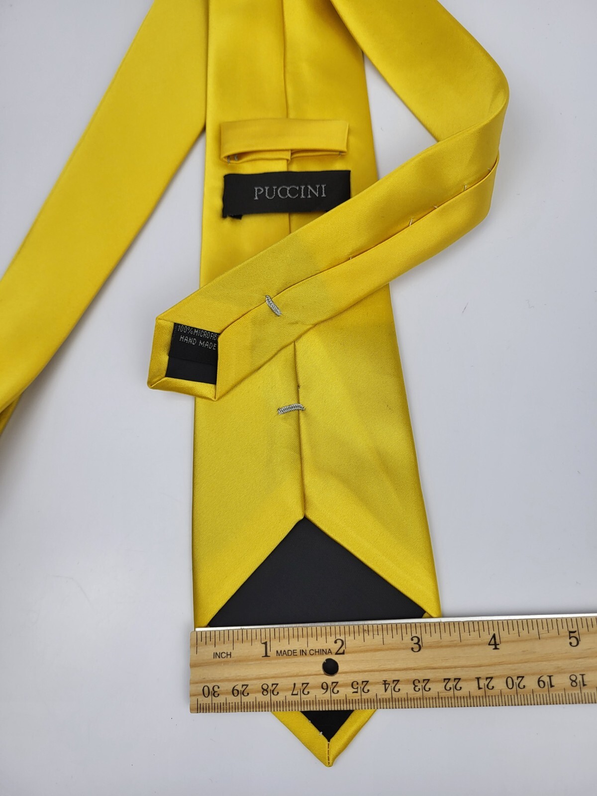 Puccini Polyester Tie Yellow Solid Men Necktie 57… - image 5