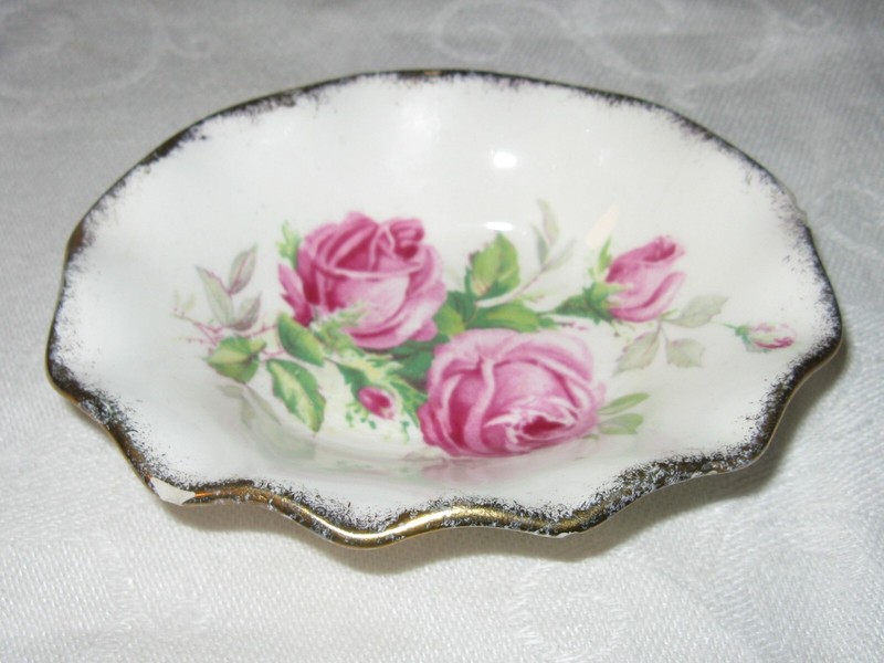 Vintage James Kent Ltd Longton England Ring Pin Trinket Dish Pink Roses 185 3082
