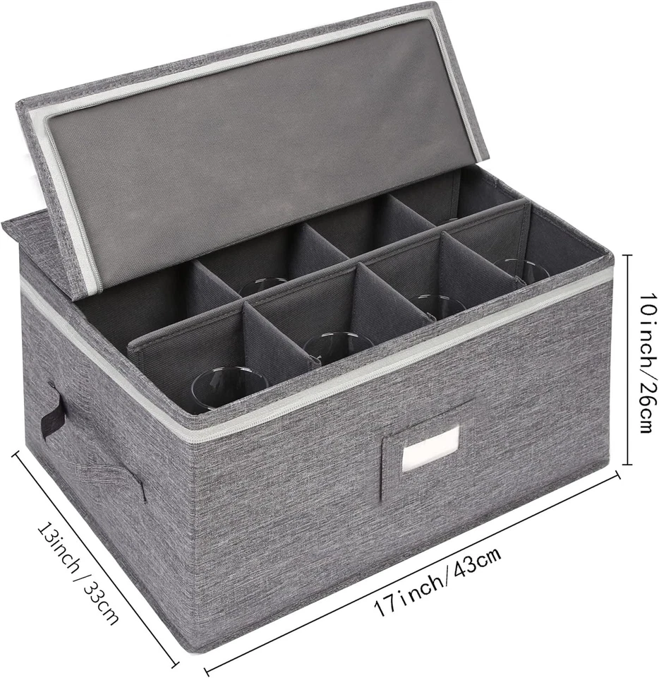 Estuches de almacenamiento de vajilla caja de almacenamiento de copa de vino para 12 vasos gris duro Foto 3 de 4
