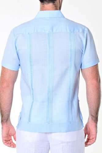 Bohio 100% Linen Guayabera Shirt for Men -Lt. Blue Traditional (4)-Pocket -LS499 - Picture 4 of 5