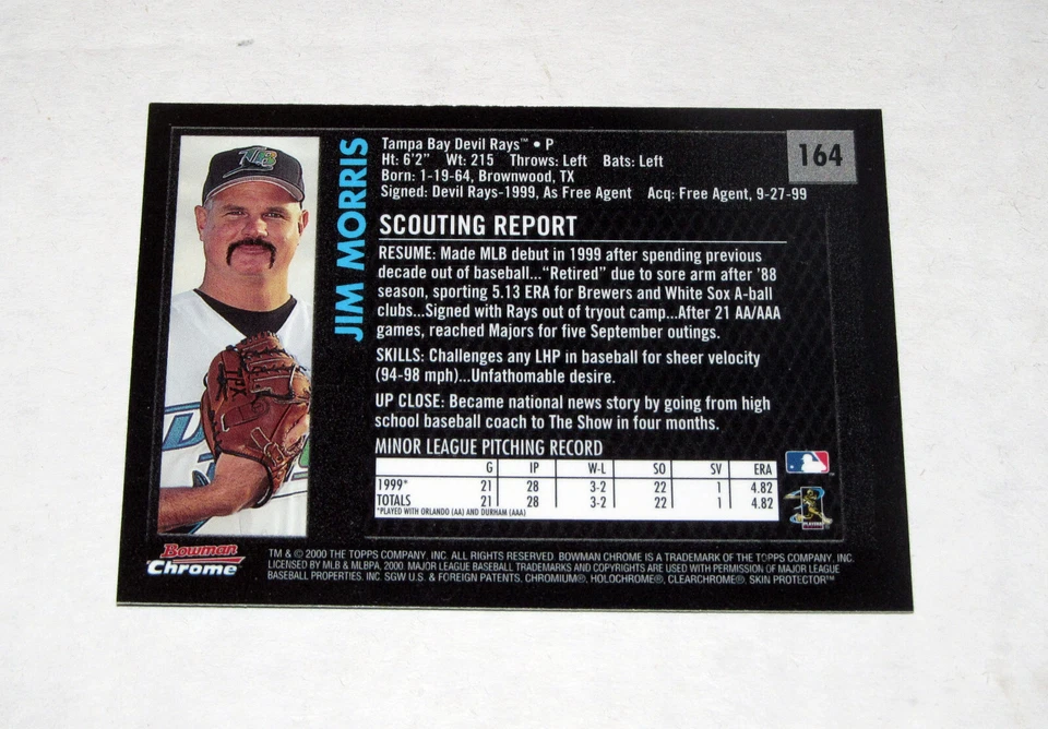 2000 Bowman Chrome Retro/Future 164 Jim Morris Rookie RC  Devil Rays - Image 2 of 2
