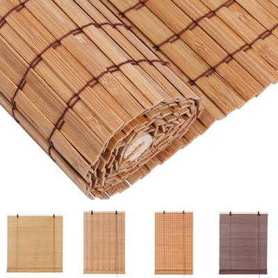 Natural Bamboo Roll Up Blinds Light Filtering Roman Roller Shades Indoor Outdoor