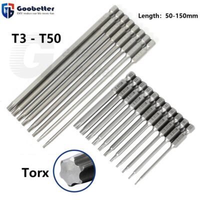 T3 - T50 Torx Bits 50-150mm lang Schraubendreher Bit Langbit Magnetisch S2 Stahl