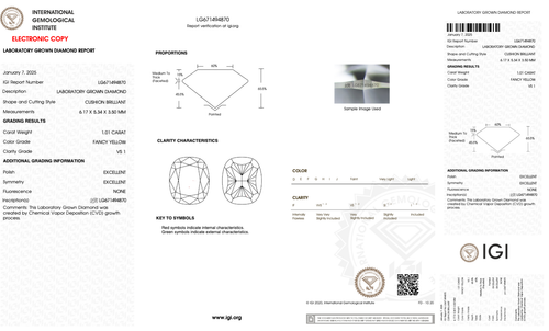 1.01 CT Cushion Lab Grown Diamond Ring | IGI Certified Jewelry Gift for Her - Picture 2 of 4