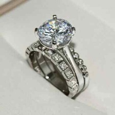 3.50Ct Round VVS1 Moissanite Engagement Trio Set Ring 14k White Gold Plated