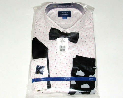 Pink Flamingo Shirt Socks Bow Tie NEW 