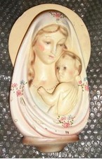 Icona metà 900 scultura gesso a forma santiera Madonna Bambin Gesù camera bimbo