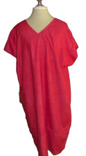 LADIES HAMDMADE SHIFT COTTON BLEND SILKY RED  SLEVELESS V-NECK DRESS L/XL (G)