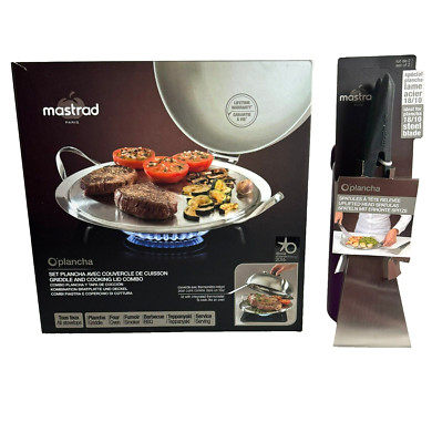 *BRAND NEW* MASTRAD PARIS O'PLANCHA Stainless Steel Griddle, Lid + 2 Spatulas