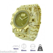 NEW ICE MASTER GLITZ GOLD TONE,PAVE CRYSTAL BLING,OVERSIZE METAL MEN'S WATCH