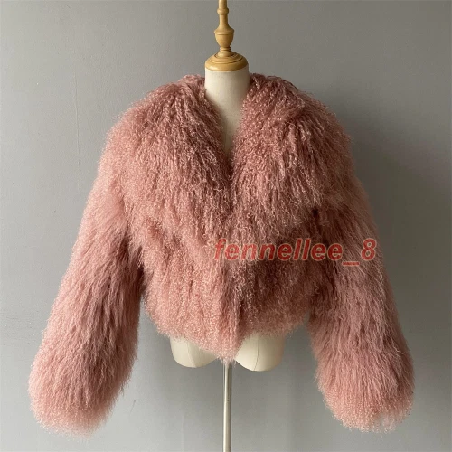 OFF WHITE Giacche corte da donna 100% vera pelliccia mongola grande risvolto riccio vera pelliccia calda