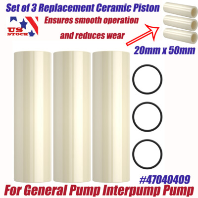 3-pack General Pump 47040409 Replacement CERAMIC PISTON 20mm fit Interpump GP