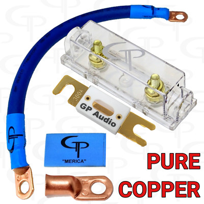 CERAMIC 300 AMP ANL Fuse Holder INLINE INSTALL KIT 1/0 AWG GAUGE COPPER BLUE