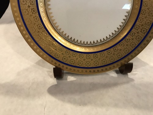 Raynaud & CO limoges France porcelain plate byzance pattern filet blue 7 5/8" - Picture 3 of 7