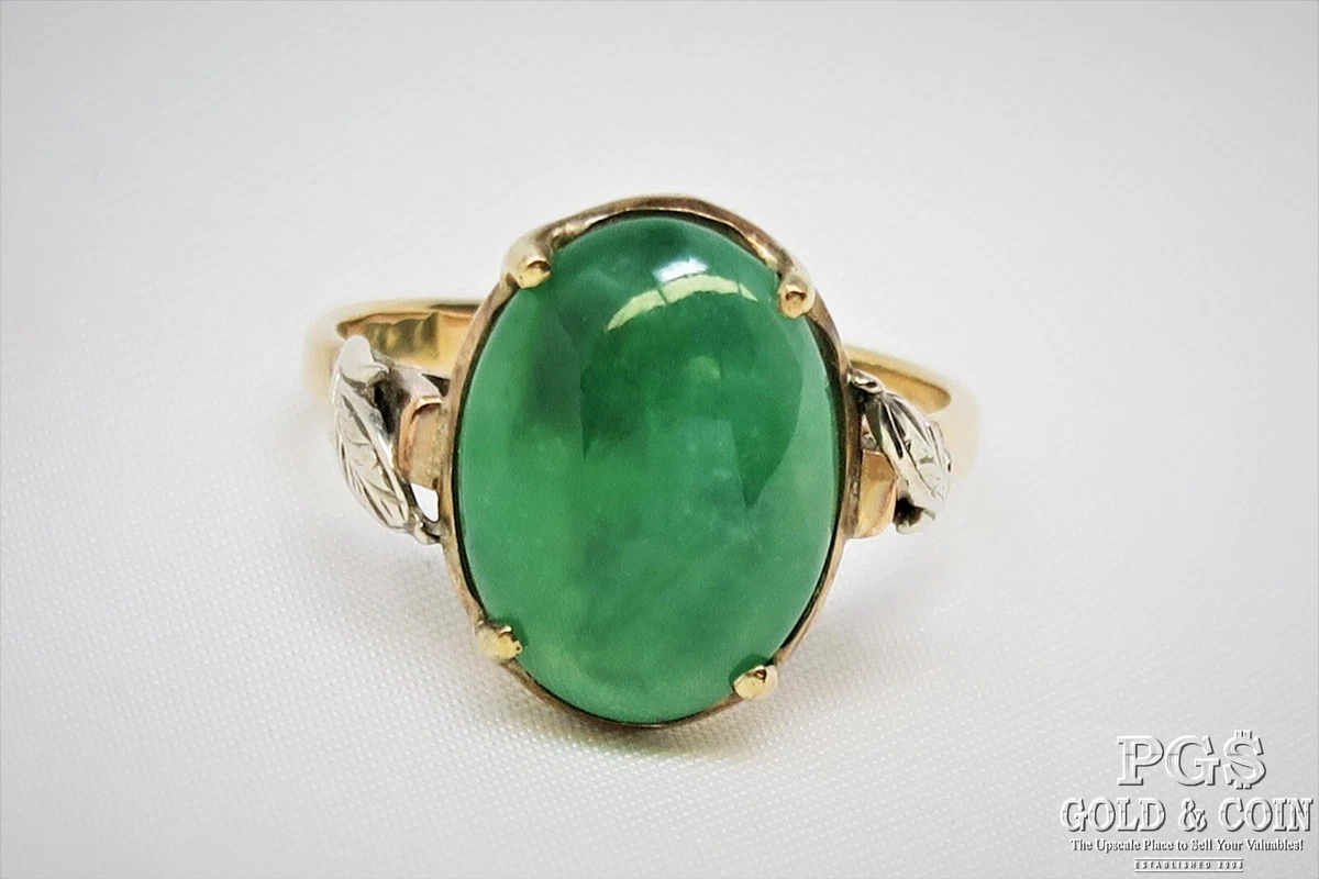 Imperial Jade Jadeite Ring Earrings Jewelry Set 14k Yellow Gold Ring Sz5 18535