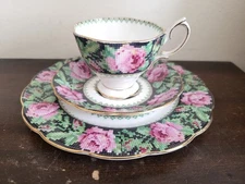 Royal Albert England Porcelain Needle Point Cup And Saucer & Salad Plate Trio 