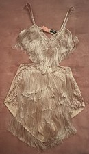 Pink Rhinestone Fringe Tassel Latin Dance Outfit Size Small