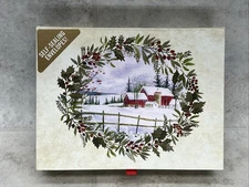 NEW Peter Pauper Press Christmas 20 Cards 21 Env Box Winter Holly- Snowy Barn