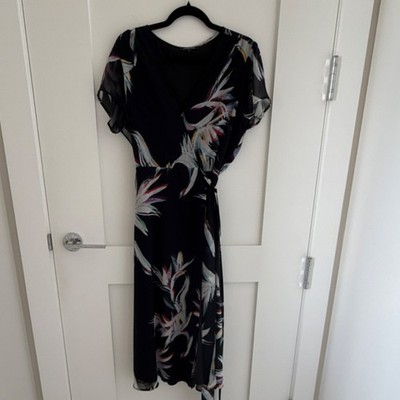 sachin and babi light blue dress Yumi Kim Floral Wrap Midi Dress V-Neck Chiffon Flutter Sleeve Black XL