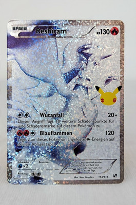 Pokémon TCG Celebration Reshiram 113/114 Deutsch Holo NM + Top Loader