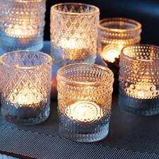 Clear Votive Candle Holders, 3 Patterns 24 pcs Glass Tealight Candle Holders ...